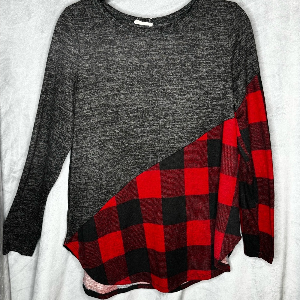 Plaid Patchwork Long Sleeve Top